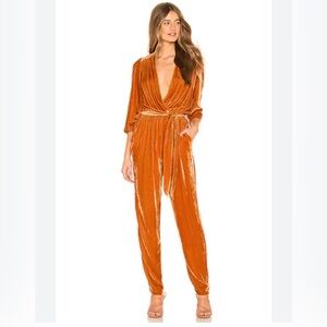 Young Fabulous & Broke Bellows Marigold Velvet Wrap Jumpsuit with Tie Waist (L)